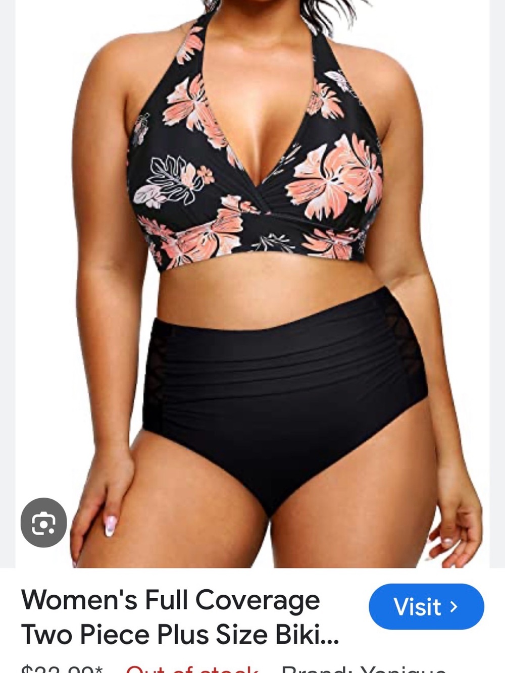 Younique Black & Coral Floral size small Halter Bikini, BNWT